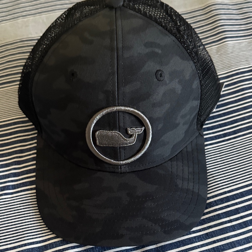 Vineyard Vines Gray & Black Camo Whale Mesh Cap